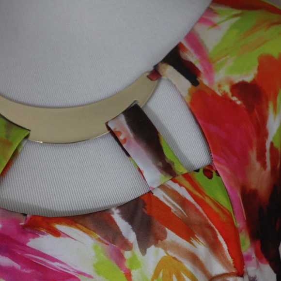 ROAMAN'S Multi-Color Abstract Print/Gold Top - Picture 3 of 8